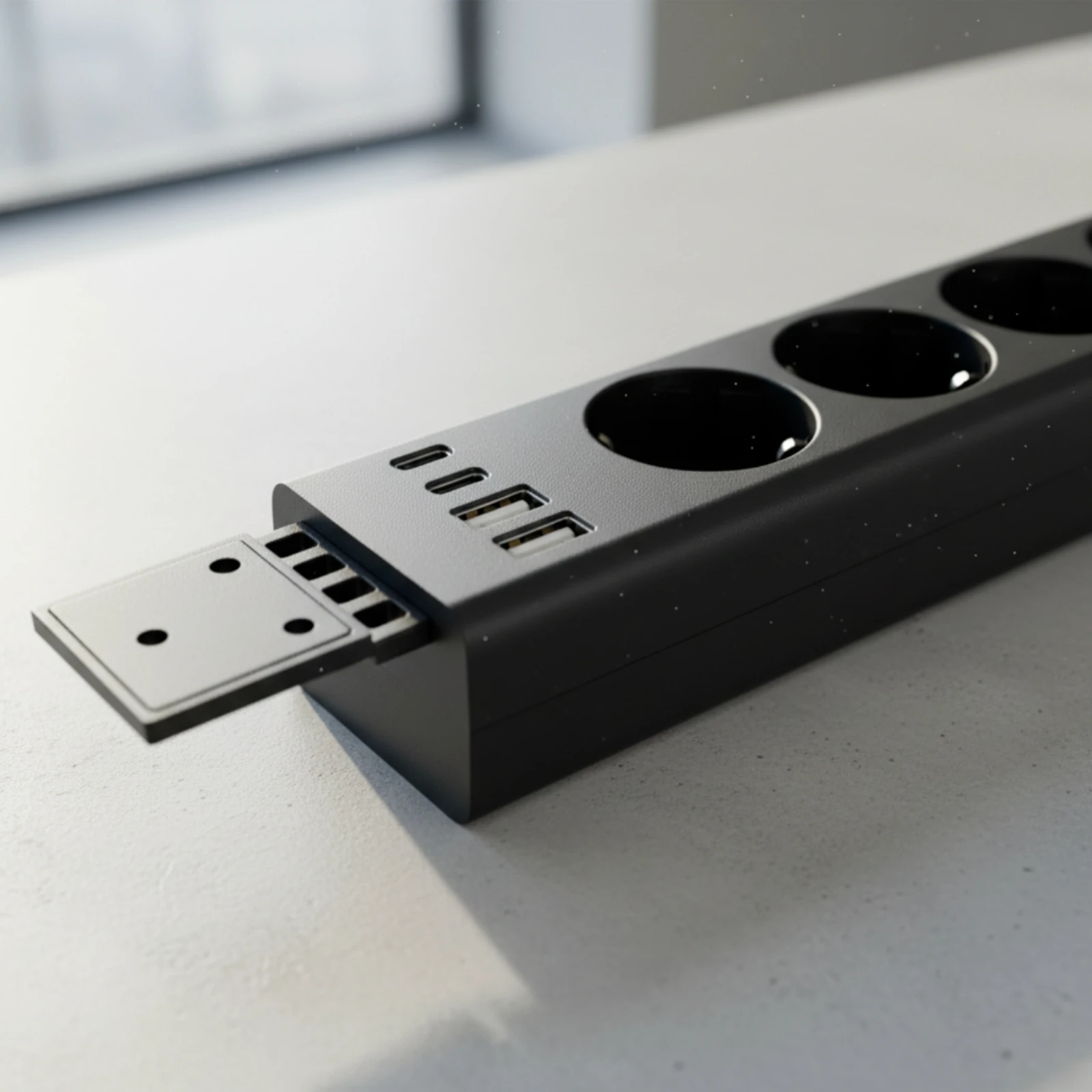 Under Desk Power Strip Space-Saving Power Strip with USB Ports Outlet Safe Ultra-Thin for Telecommuter Workers, Office
