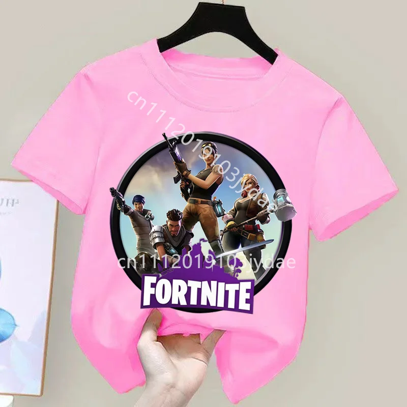 Camisetas rosas de algodón de Fortnite, camisetas de dibujos animados del juego Fortnite para niños y niñas, camisetas de manga corta a la moda, ropa de regalo