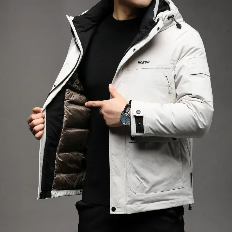 Men's Down Jacket Winter Men's New Men's Short Workwear Jacket Duck Down Hooded Cold-Proof Thick Warm Coat