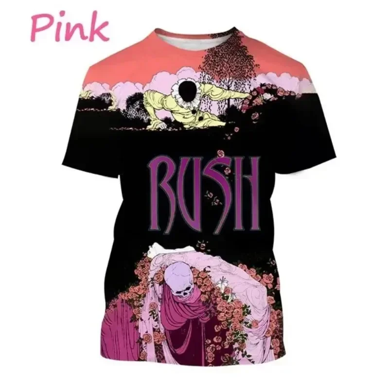 شعبية الكلاسيكية راش روك باند ثلاثية الأبعاد مطبوعة الرجال تي شيرت الهيب هوب السببية قصيرة الأكمام تي شيرت المتضخم للجنسين ملابس الشارع الشهير