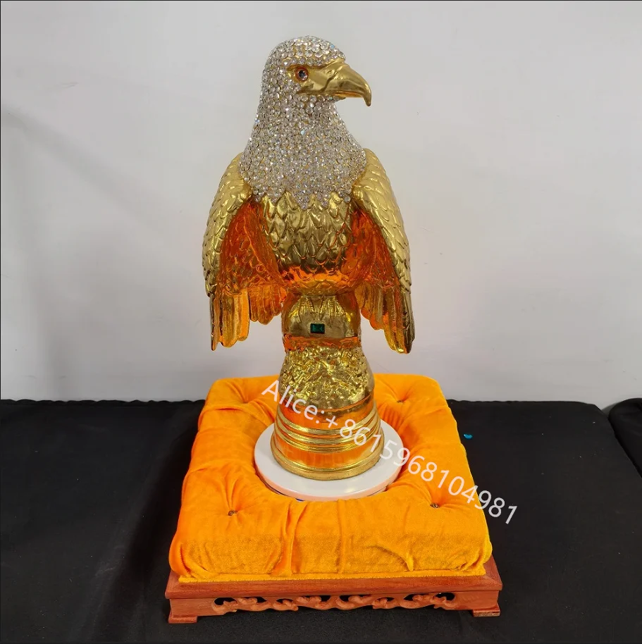 Golden Bald Eagle with Diamond King of Gold Plated Eagle Sculpture Copper Metal Ornaments Craft Golden Eagle With Box Set Gift