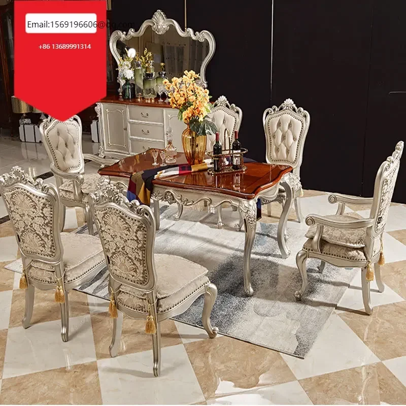 

European solid wood dining table combination American rectangle French luxury furniture court paplace