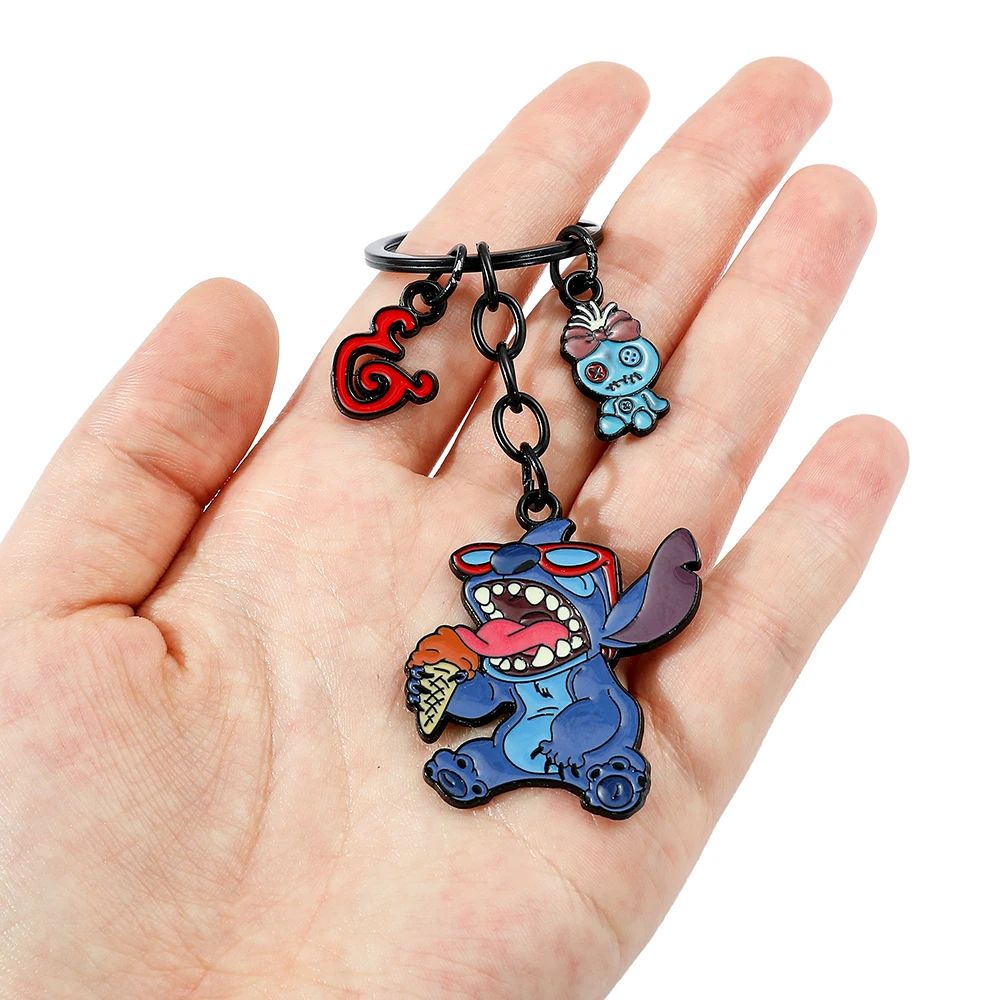 Anime Lilo & Stitch Keychain Cartoon Figure Stitch Angel Badge Pendant Keyring Car Backpack Key Holder Cute Jewelry Accessories