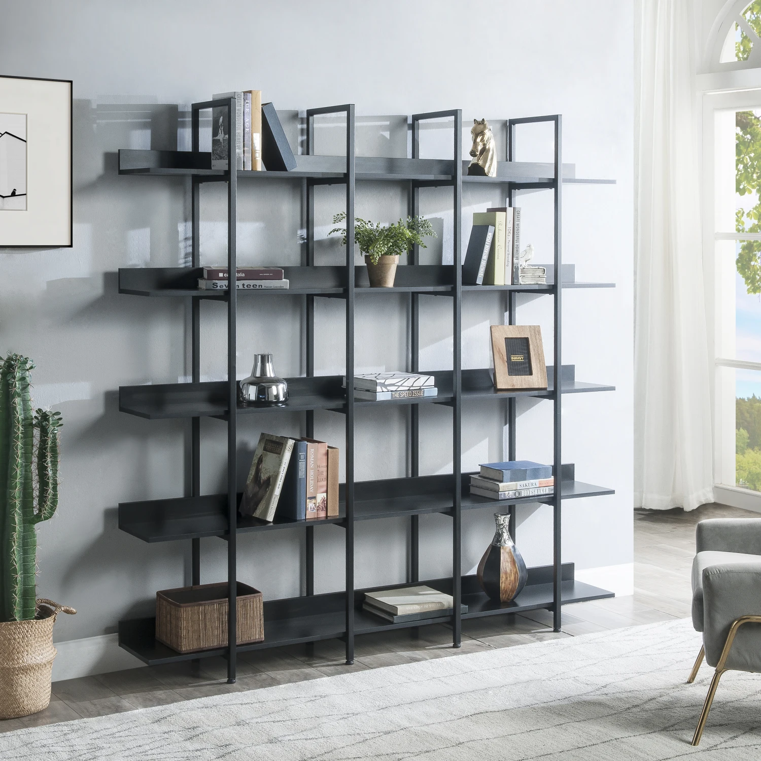 

[VIDEO] 5 Tier Bookcase Home Office Open Bookshelf, Vintage Industrial Style Shelf with Metal Frame, MDF Board