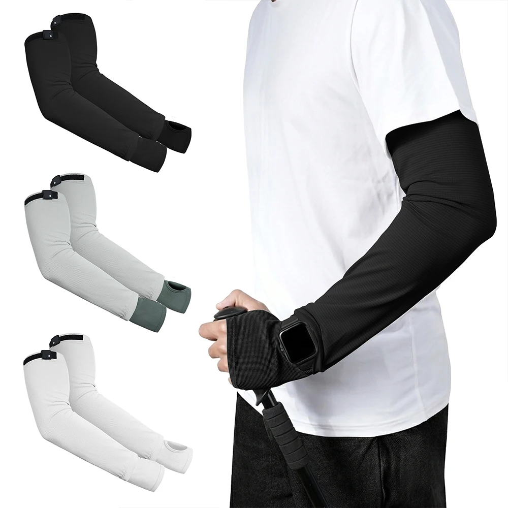 

1 Pair Ice Silk Arm Sleeves with Watch Hole Cooling Adjustable Arm Covers Sun Protection Cycling Outdoor Sports Golf Running Gym