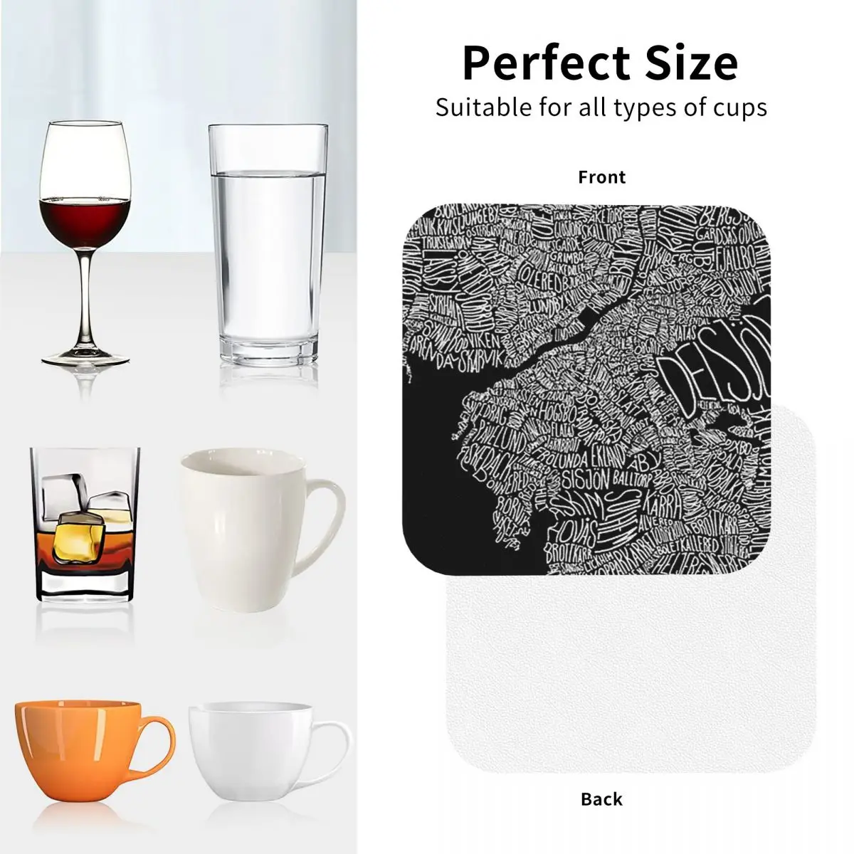 Typographic Map Of Gothenburg Coasters Kitchen Placemats Non-slip Insulation Cup Coffee Mats For Home Tableware Pads Set of 4 image 4