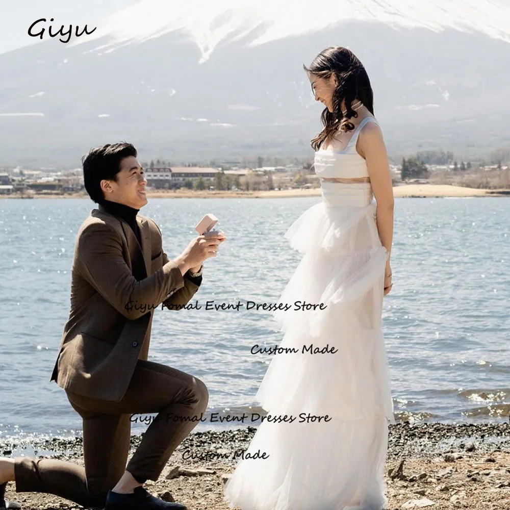 

Giyu Fairy Tulle Korea Wedding Dress Photoshoot Square Collar Tiered Floor-length 웨딩드레스 Vestidos Novias Boda Bridal Gown