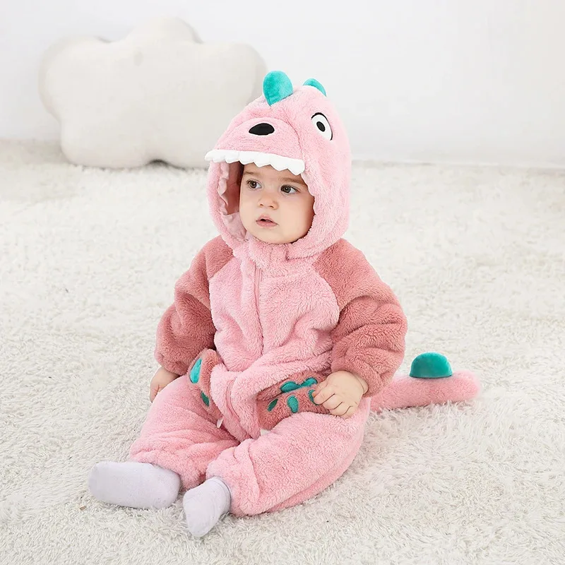Schöne Dinosaurier Neugeborenen Mädchen Kleidung Body Plüsch Weiche Warme Kleinkind Overall Halloween Kind Infant Overalls Zipper