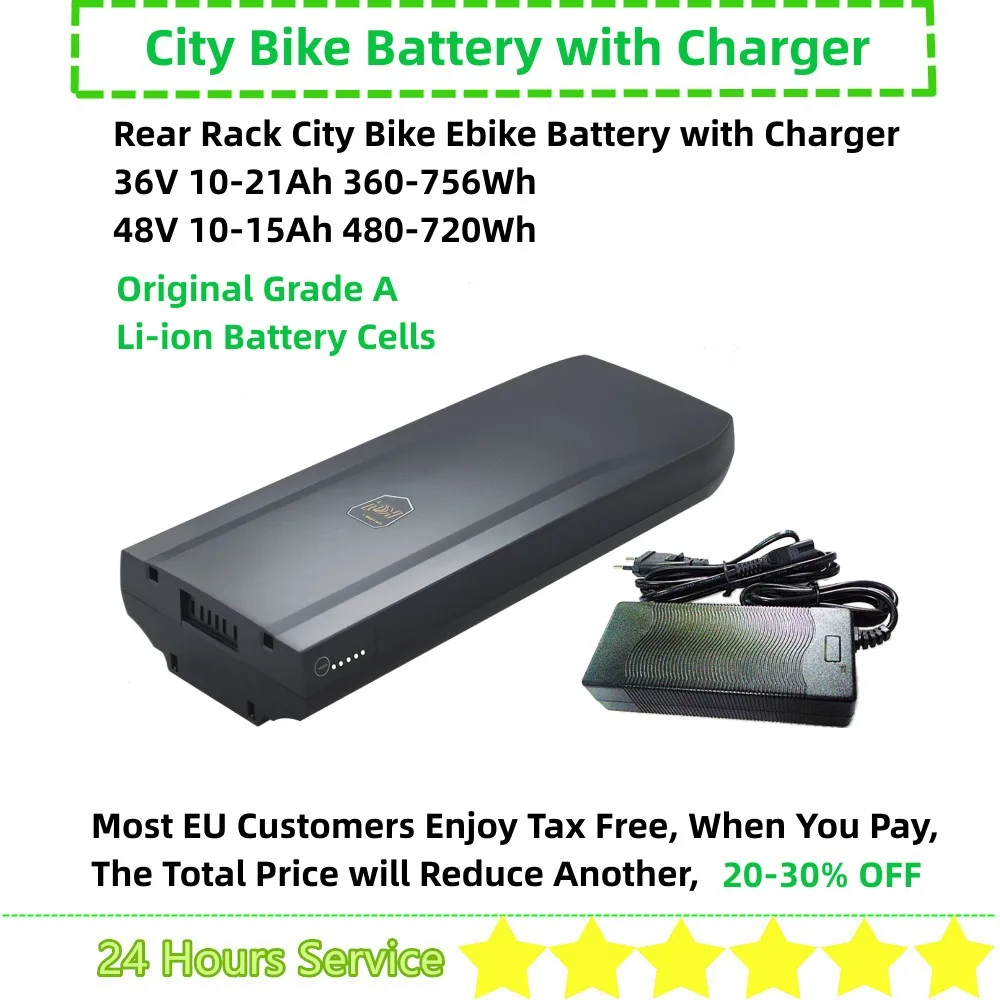 37V 36V 10Ah 11Ah 12Ah 13Ah 14Ah 20Ah Li-ion Rear Carrier City Bike Battery with Charger for Replace Phylion XH370-13J Wall-ES