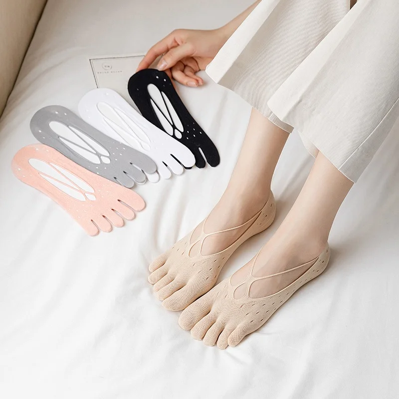 1/3/5 Pairs Women‘s 5-Toe No Show Socks Thin Cotton Breathable Moisture Wicking Toe Separator Low Cut Invisible Boat Socks