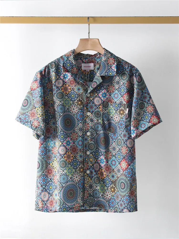 

Hawaii Style Men's Fashion Cuban Collar Printed Casual Short Sleeve Shirt Summer Youth Popular Standard Fit Regular Thickness