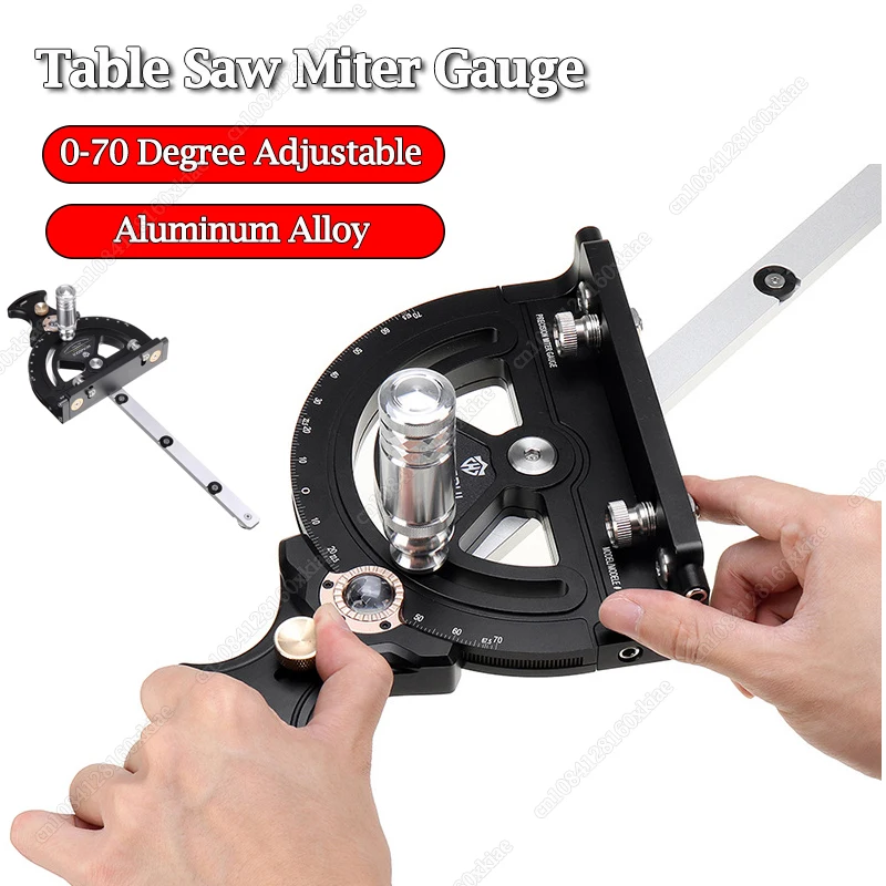 Precision Table Saw Miter Gauge Woodworking T Track Miter Angle Ruler Aluminium Alloy Push Handle 0-70 Degree Adjustable Black