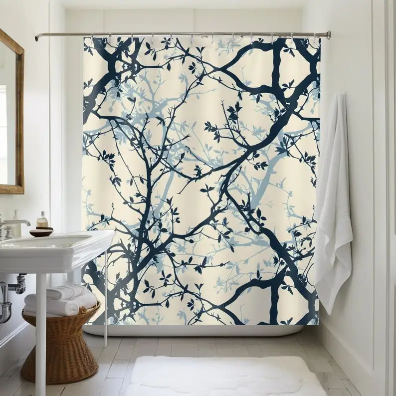 Minimalist Silhouette Tree Shower Curtain: Tranquil Forest Decor