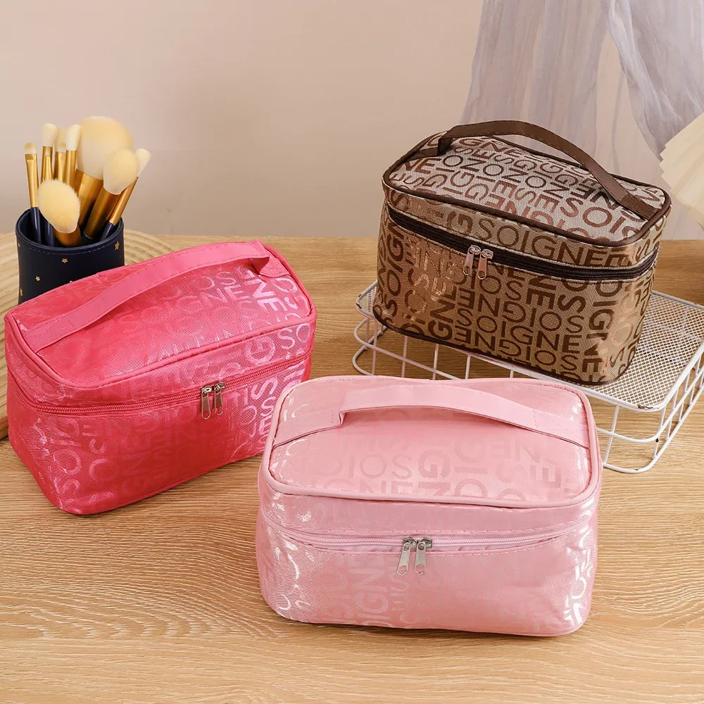 

2pcs/lot Portable Cosmetic Square Bag Lettered Cosmetic Bag Large Capacity Toiletry Storage Bag