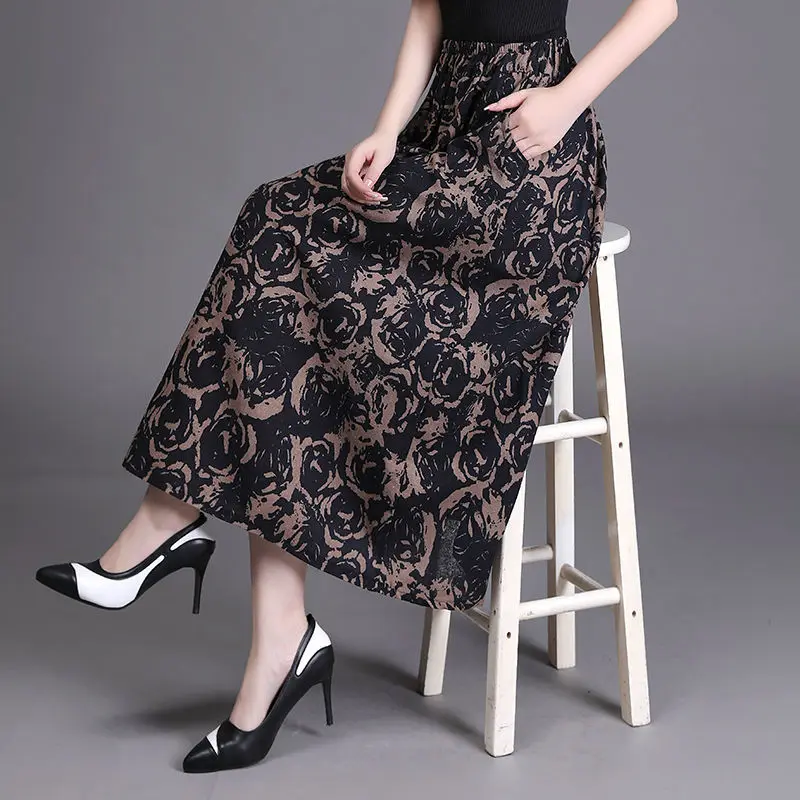 Retro Printed Midi Skirt For Women Long Skirts Spring And Summer Loose And Casual Ladies