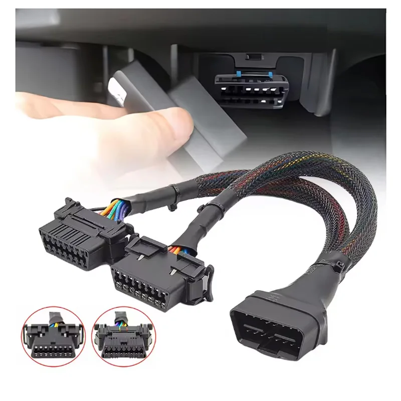 2 IN 1 OBD2 Male To Dual Female Splitter Elbow Extension Cable 16pin Available To Connected 1 IN 2 Converted Extender Adapter