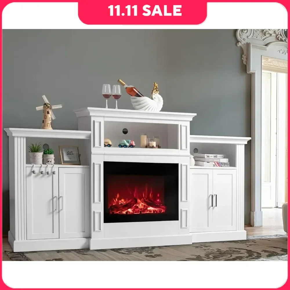 Fireplace TV Stand  with Mantel & Storage TVs Console with Shelves for TVs Up To 85'' Electric Fireplace TV Stand