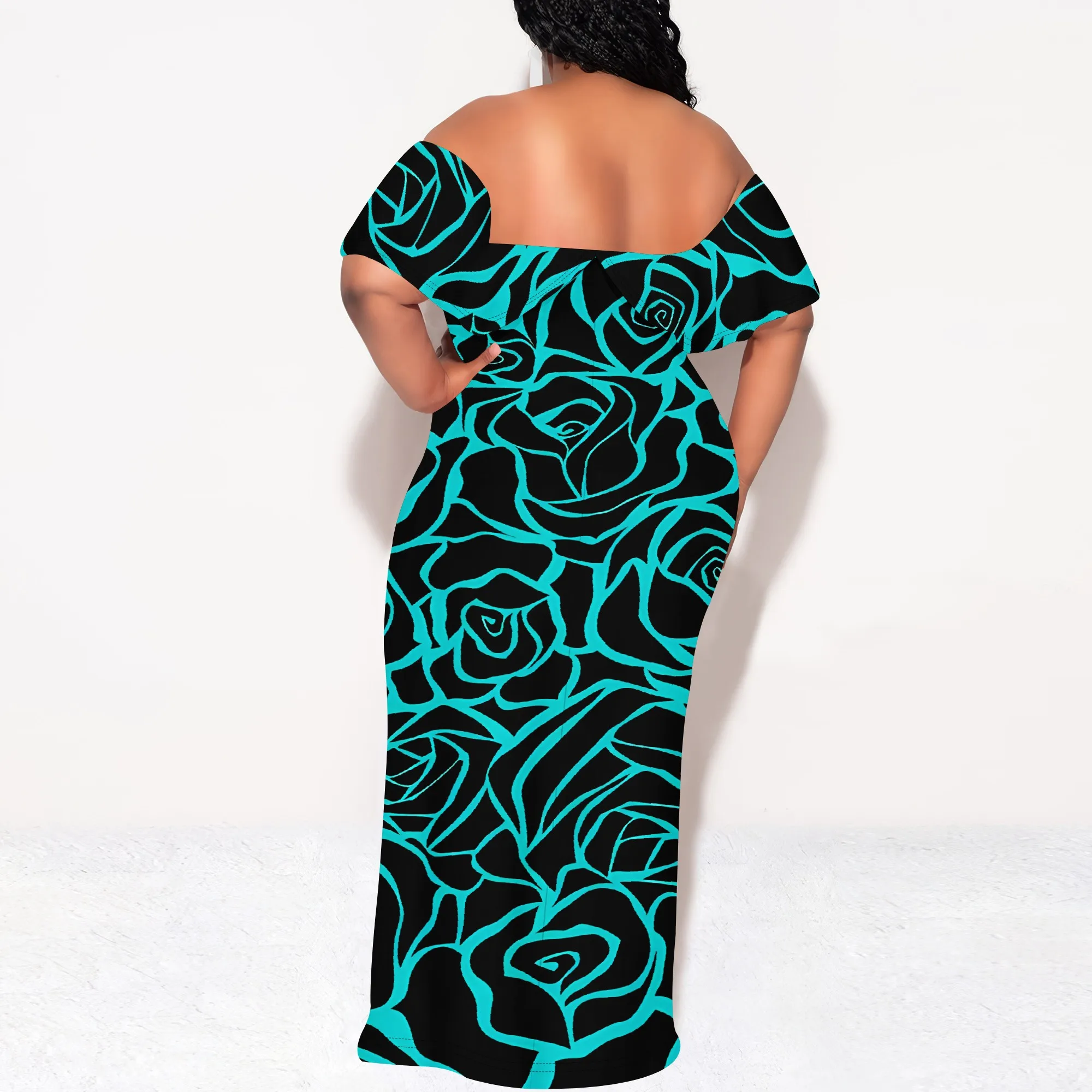 Nupusa Rose Print Off Shoulder Maxi Dress Women Summer Bodycon Long Dress Vintage Party Wear