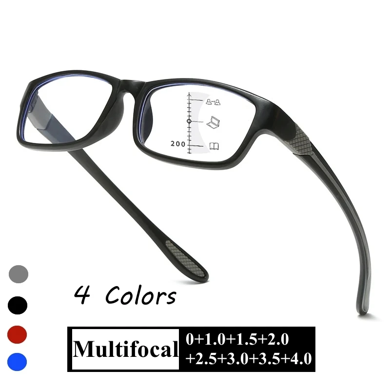 

4 Colors Progressive Multifocal Reading Glasses Vintage Blue Light Blocking Eyewear Presbyopia Men Women Near and Far Eyeglasses