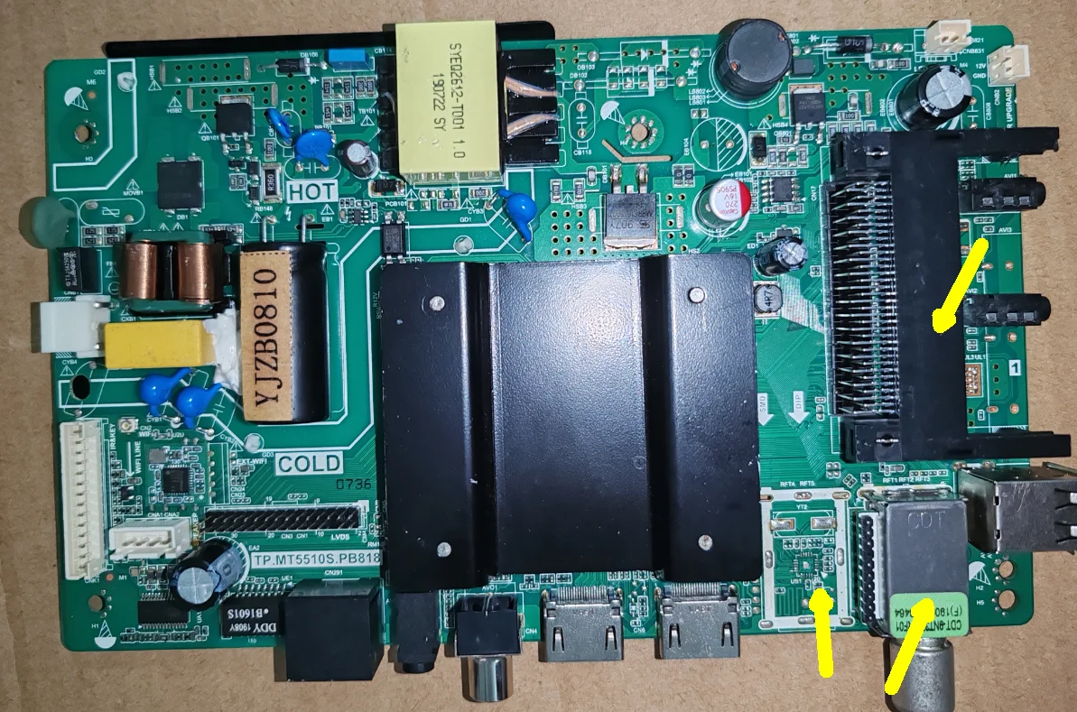 TP.MT5510S.PB818 Three in one network WiFi TV motherboard 4-core chip 1g+8G working good for 1366x768