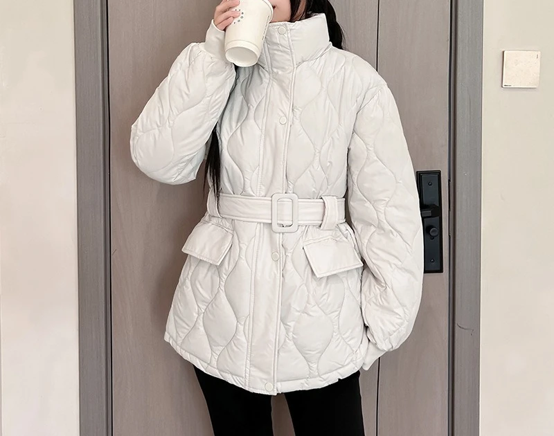 

Women's Waistline Stand Collar Down Cotton Clothes 2025 New Winter Cotton-padded Jackets Cold-proof Jackets Trendy