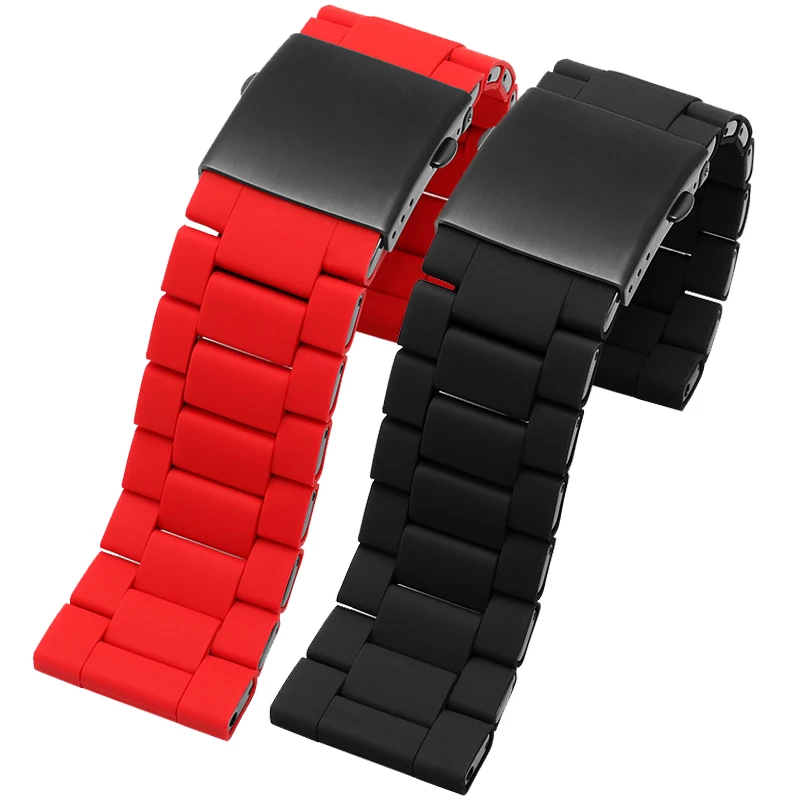 High Quality Silicone Coated Steel Watchbands for Diesel RED MAGIC Black Warrior Dz7430 Dz7370 Dz7396 Strap 24 26 28mm