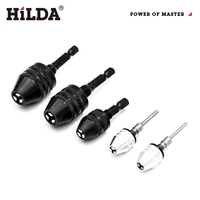 HILDA Mini Keyless Drill Chuck Self-Tighten Electric Drill Bits Collet Fixture Tools Round Hex Shank Quick Change Converter