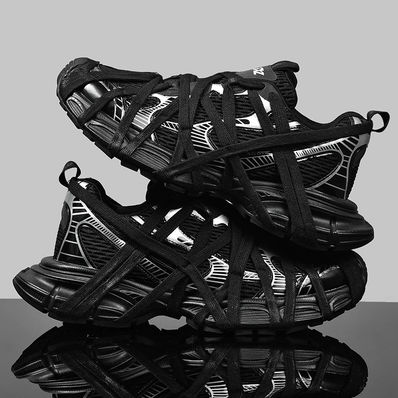 メンズレースアップストリートスニーカーニッチ厚いスプライシング混合色スポーツシューズ到着加硫靴パンク通気性女性