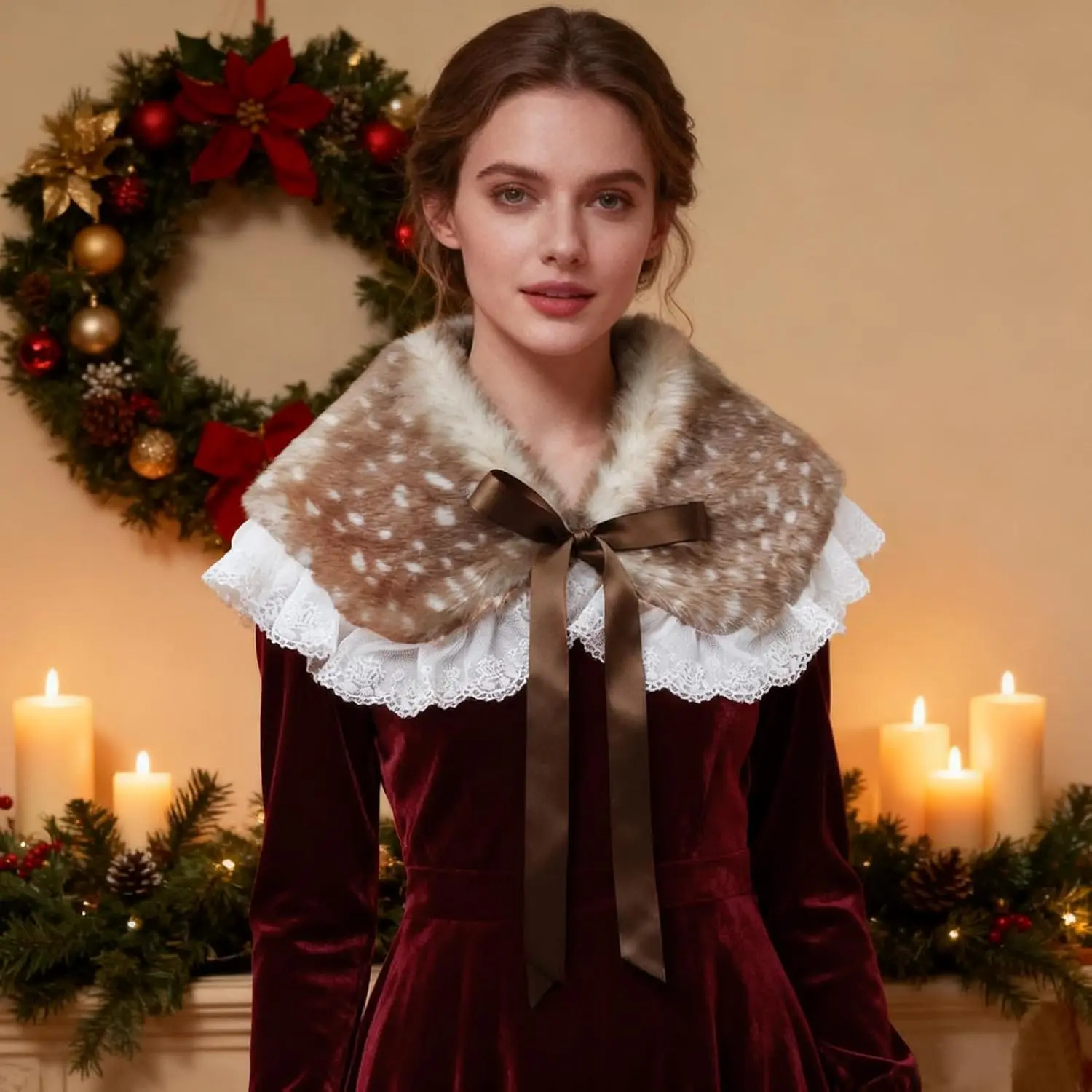Deer Shawl Fuzzy Reindeer Cloak Christmas Deer Costume For Women