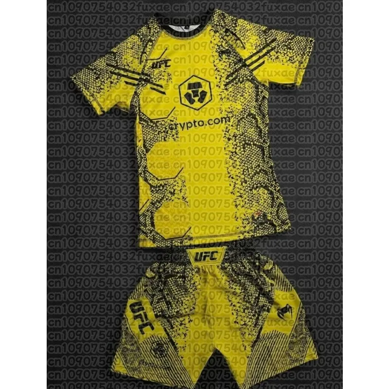 

Charles Oliveira UFC Yellow Edition Boxing Fighting Tee Shorts Men Breathable Jersey Wrestling Running Sweat Absorbing Set