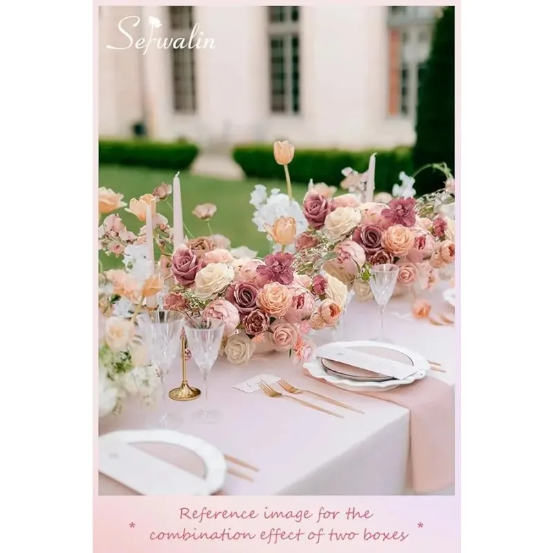 2 قطعة الزهور الاصطناعية الوردي كعكة الزفاف الزهور ، وهمية الورود المغبرة الفاوانيا لباقات الجدول المركزية ديكور منزلي للزفاف ، #2