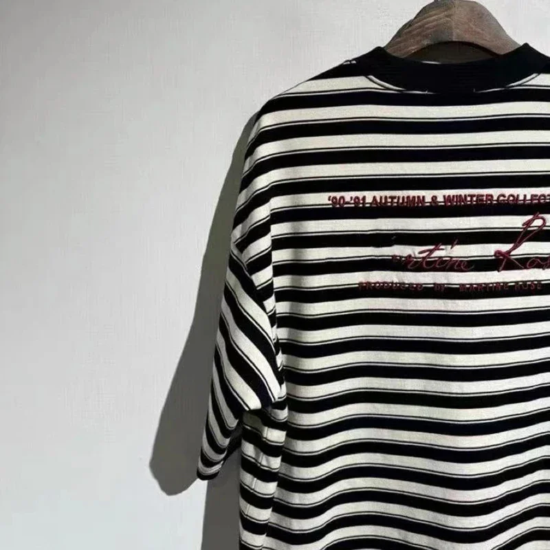 

Embroidery Logo MARTINE ROSE Tshirts Men Women Black And White Stripe Oversized Casual T Shirts Top Tees