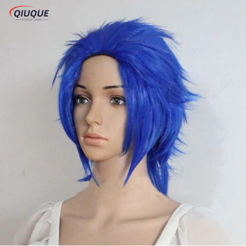 Anime Droy Mcgarden Cosplay Costume Perruque pour Femme, Cheveux Courts, Coiffure Bleue, Bonnet de Perruque Gratuit, Degré de Chaleur, Bol