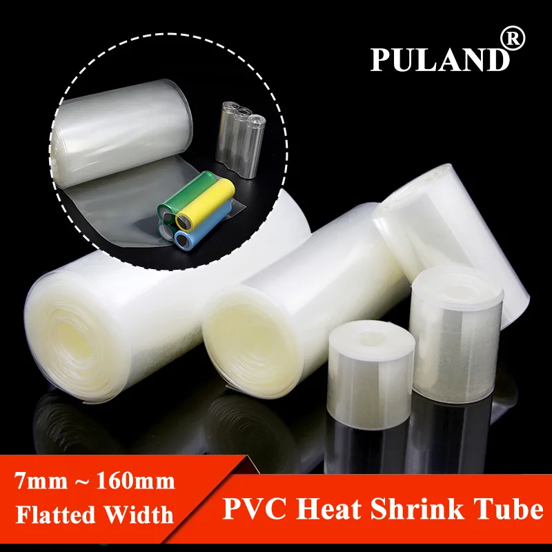 PVC Heat Shrink Tube Transparent 7mm ~ 160mm Width DIY 18650 Lithium Battery Pack Insulated Film Wrap Case Protect Cable Sleeve