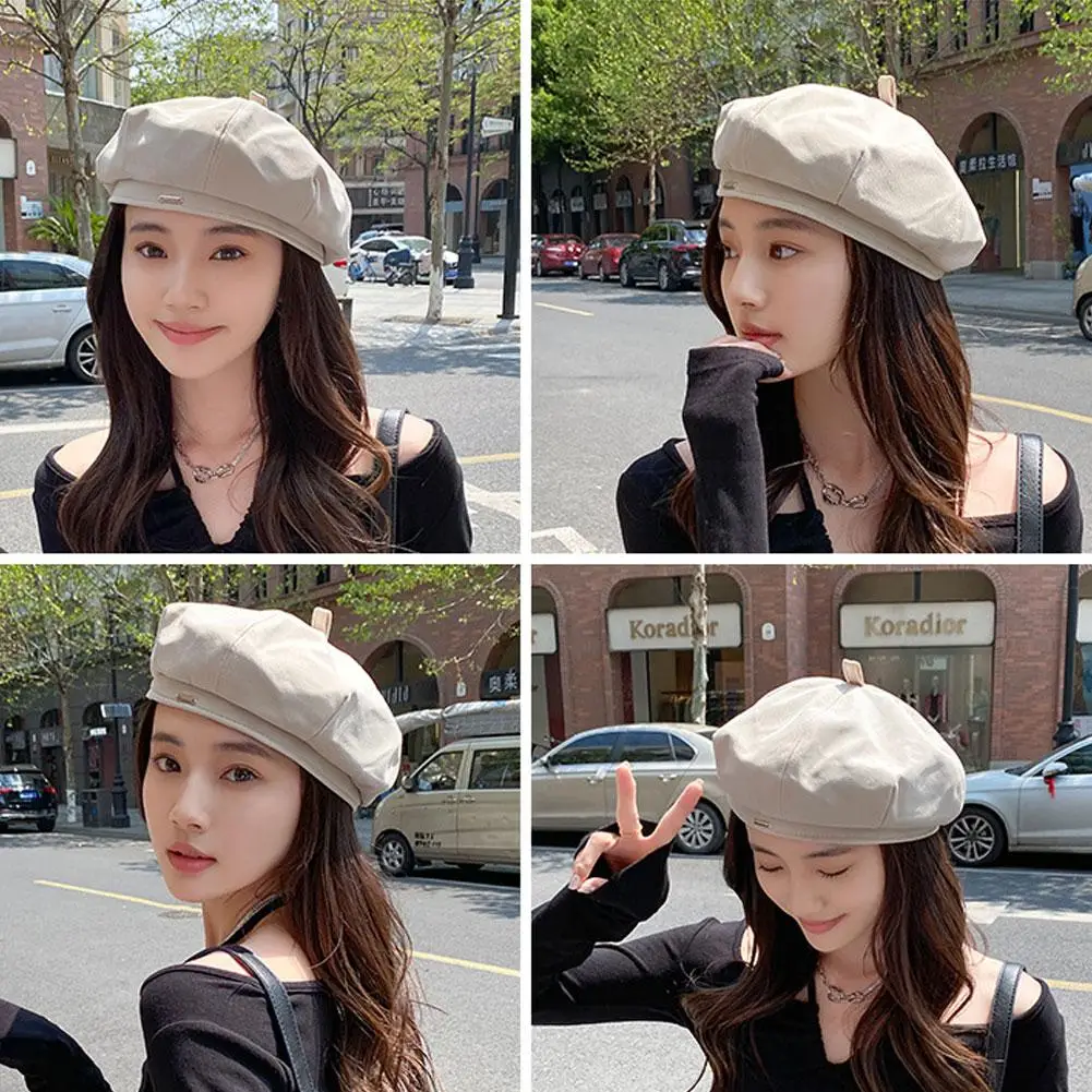 Koreanische klassische Premium-Feeling schwarze Baskenmütze Frühling Herbst dünne einfarbige INS trendige vielseitige Malermütze einfache Kappen für Frauen