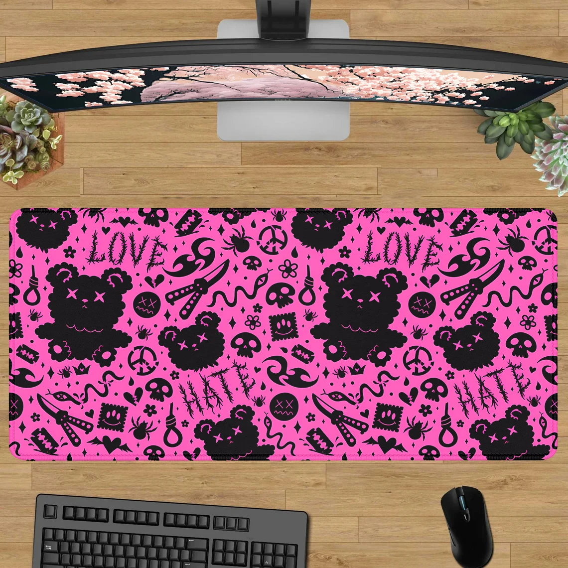 Kawaii Mousepad Pink Mouse Pad 900x400  Gaming Grunge emo Bear Desk Mat Girl Gift Mouse Pad 800x300 Locking Edge Keyboard Carpet