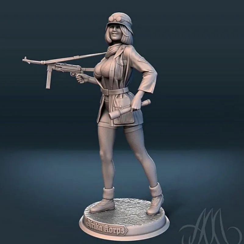Africa Korps Girl Soldier 1/24 Scale 3D Resin Figure Model Kit History Military Miniatures Unassembled Unpainted 3D Printing