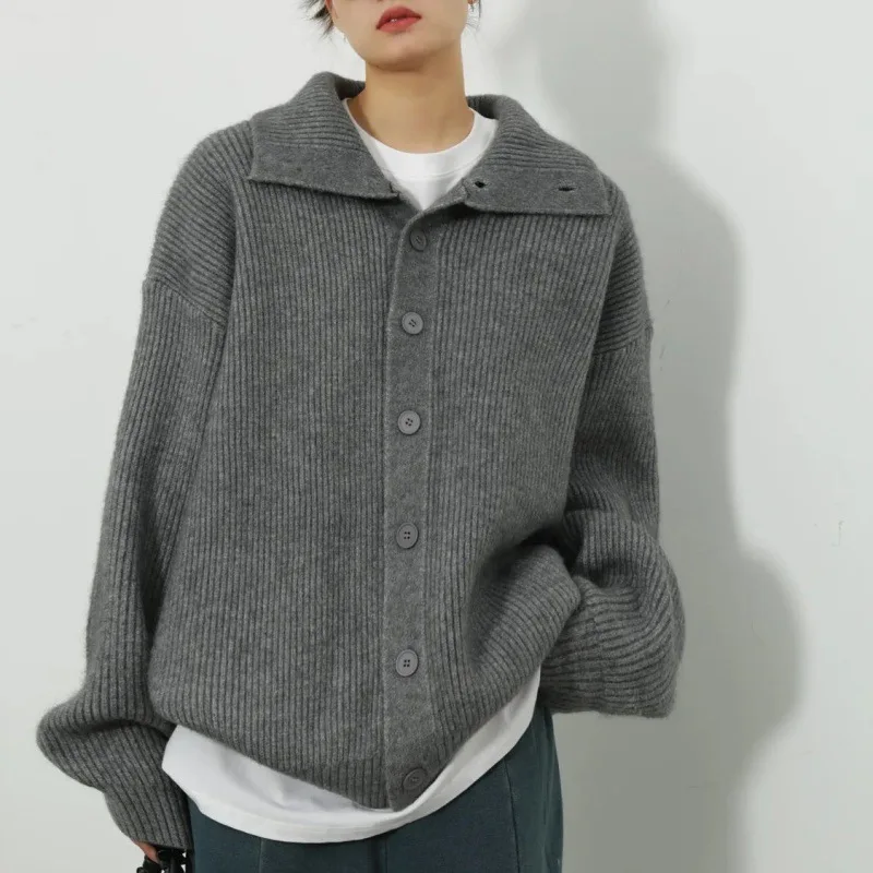 Chic Women's Sweater Jacket Gray Turtleneck Thick Knit Loose Lazy Wind Cardigan Winter New Top
