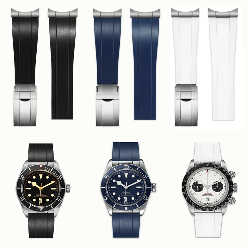 سلس المعادن نهاية رابط منحني نهاية المطاط حزام الساعات اكسسوارات ل TUDOR M79030N حزام 39 مللي متر 41 مللي متر الأسود خليج GMT المنزلق مشبك