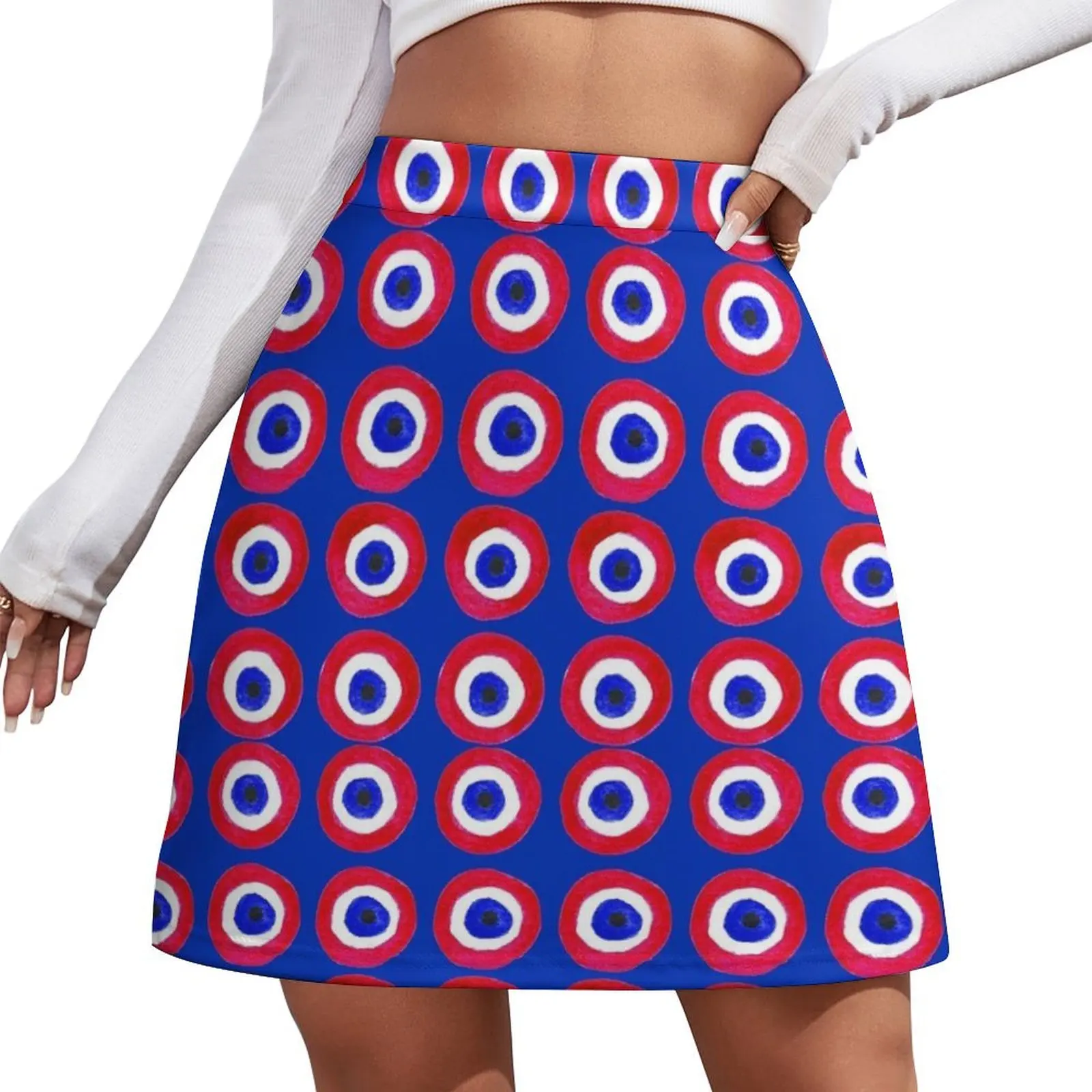 Donut With Evil Eye Amulet Talisman Center - red on blue doughnut Mini Skirt School skirt Female dress