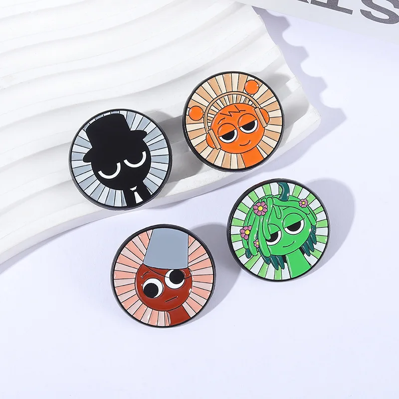 Radiação listrado pequeno homem broche redondo engraçado óleo gotejamento broche novo criativo mochila crachá roupas acessórios presente