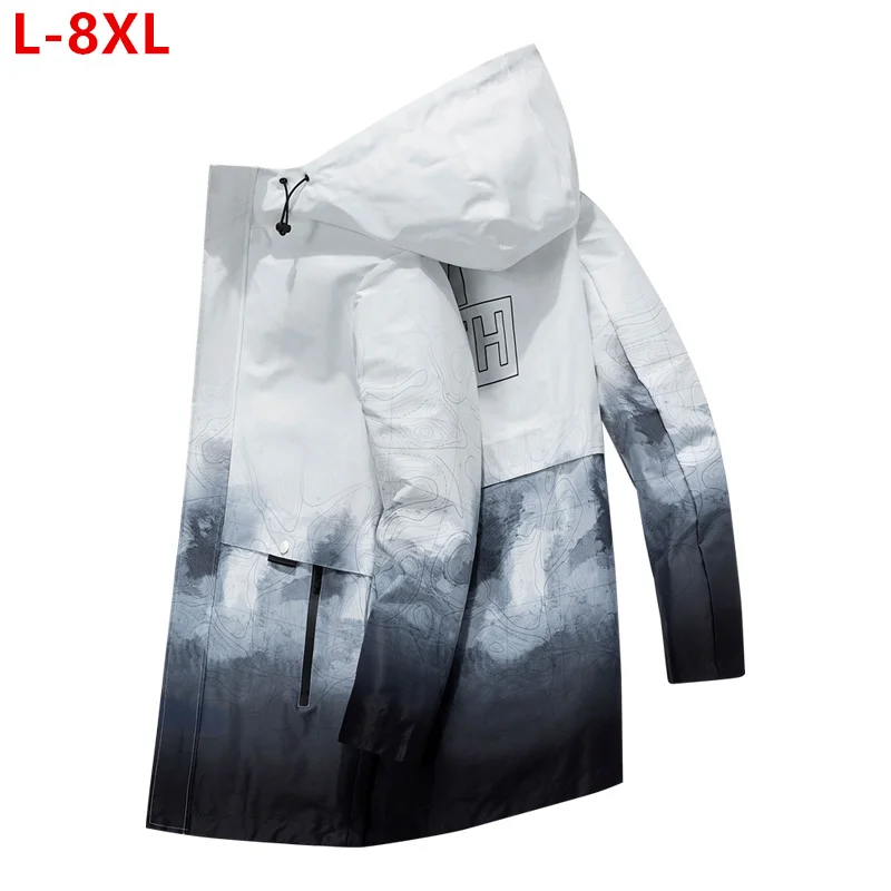 Boys Hoodie Plus Size 6XL 7XL 8XL Long Trench Loose Men Spring Autumn Gradient Adolescent Teenager Jacket Male Coats Outerwear