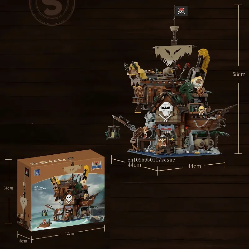 Nowy Zestaw Klocków Piracki Bar Budynok Przygoda Drewniany Dom Duży Model Zabawka do Składania Kolekcja Dekoracja na Biurko Prezent dla Chłopca