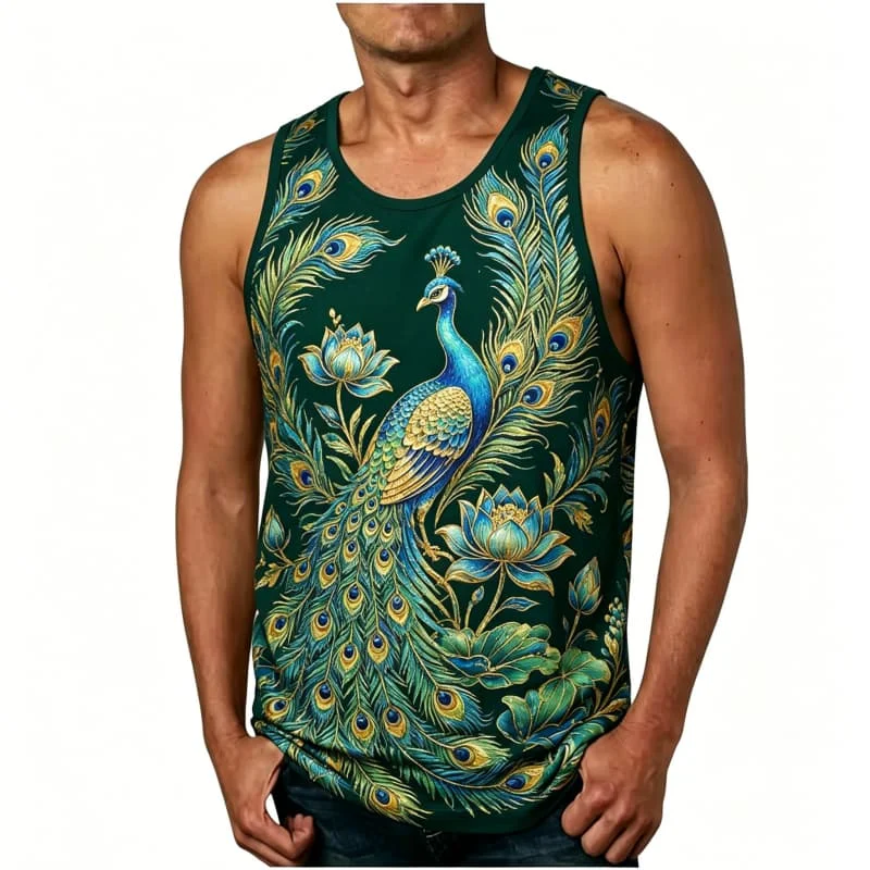 Men's Ethnic Tribal Animal Printed Sleeveless Tank Tops,for Casual Weekends, Backyard Hangouts & Laid-back Daily Style