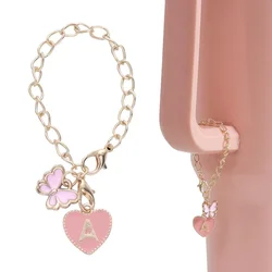 Abalorio con forma de corazón rosa para vaso Stanley, accesorio con nombre personalizado, identificación, mango redondo, inicial, 1 piezas