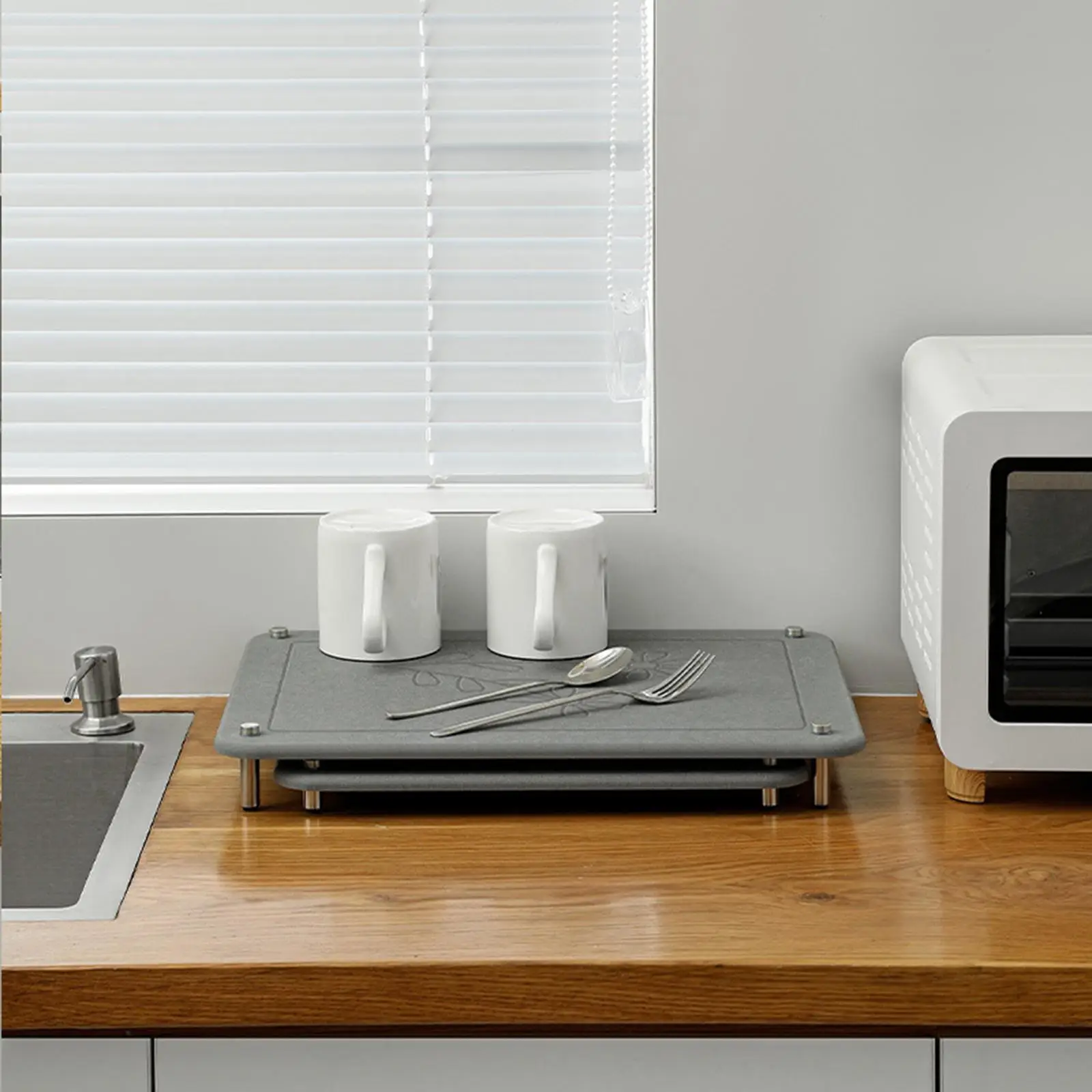 

2-х предметный коврик для сушки посуды из камня, термостойкий с нескользящими ножками, сушилка