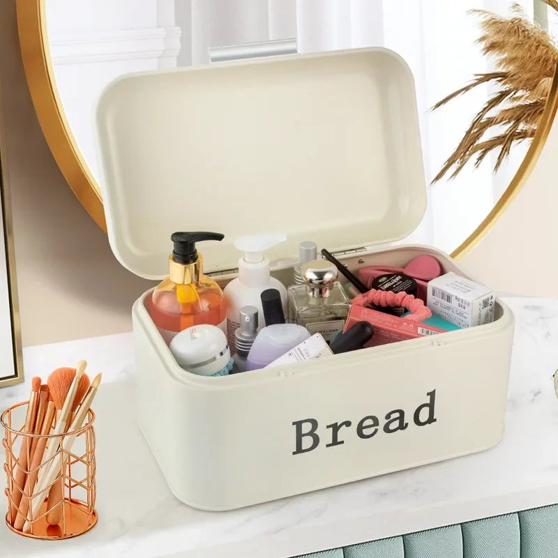 Vintage Bread Box Cupboard Iron Dustproof Flip Over Storage Boxes Seal Box Makeup Organizer Storage Containers Closet Organizer