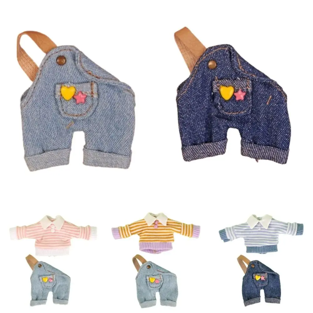 Fashion Casual Wear Ob11 Doll Clothes Sweatshirt Decoration Doll Suspenders Set Denim Dress Up Doll Lapel Sweater GSC 1/12 Bjd