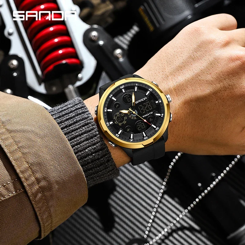 SANDA-reloj Digital de lujo para hombre, pulsera de cuarzo resistente al agua hasta 50M, estilo militar y deportivo, marca superior