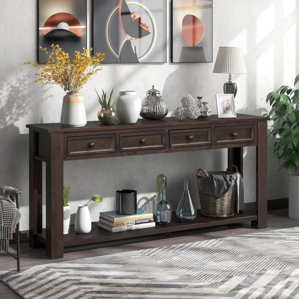 

Console Table Hallway Sofa Entryway Side Table 63" Long Furniture with 4 Drawers and Bottom Shelf